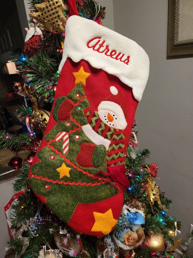 Light Up Snowman Santa Personalized Christmas Stockings 3D Kids Christmas Embroidered with Names