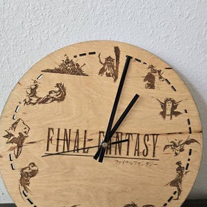 Final Fantasy Wooden Wall Clock – Engraved RPG Gamer Room Decor