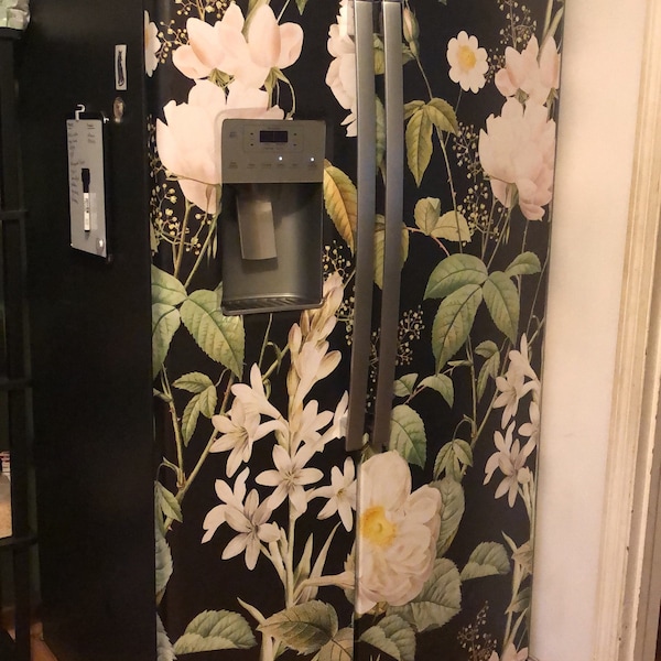 Refrigerator Wrap Vintage Floral, Retro Fridge Wrap Vinyl Side by Side ...