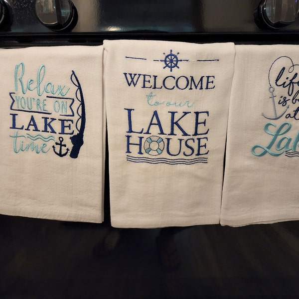 Happy Chickens On A Bike Farmhouse Embroidered Flour Sack Tea Towel – 100% Cotton, Rooster & Hen