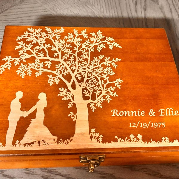 Personalized Engraved Wooden Keepsake Box – Rustic Wedding Memory Box ...