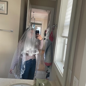 Long Flowered Wedding veil cathedral off-white bridal veil floral lace veil Boho bridal Embroidered Flower Veil leaves veil one tier veil