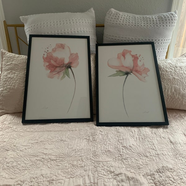 Peony Set 2 Watercolor Painting Pink Floral Illustration Kids Room ...