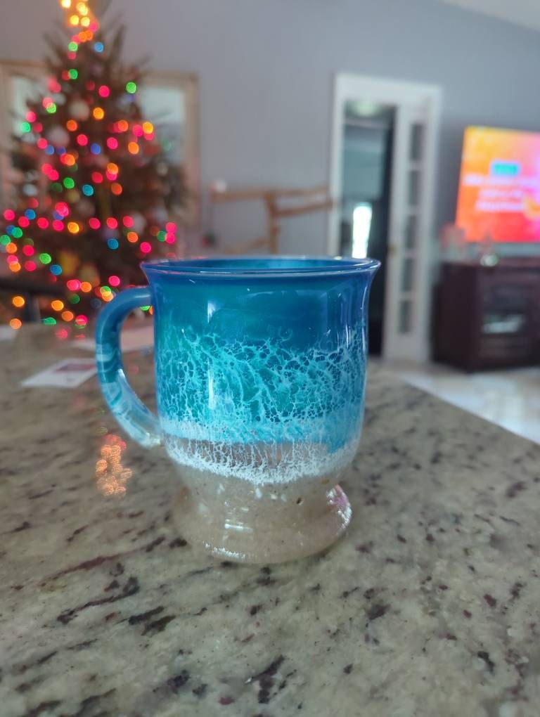 Blue Beach Inspired Coffee Mug, large coffee cup, small coffee mug, wine glass, coffee cup, cool glassware, unique coffee mug, stemless wine