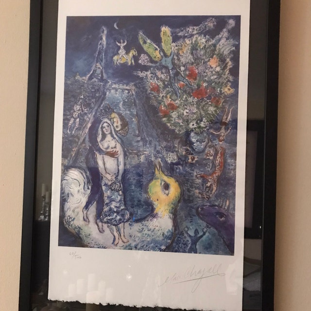 MARC CHAGALL 'lovers With a Bouquet' - Original Lithograph- Signed