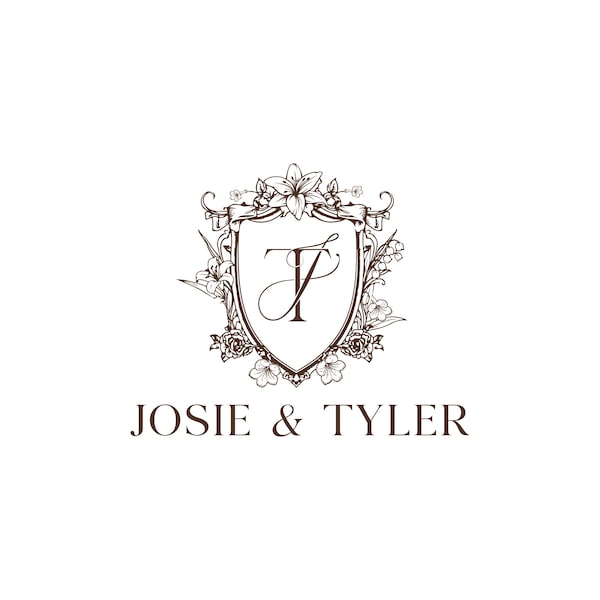 Custom Wedding Monogram Logo Design | Vintage Crest Logo | Luxury ...