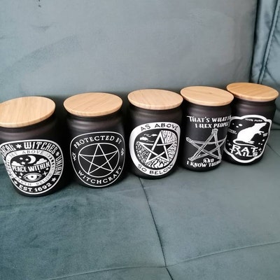 Witchy Storage Jars With Bamboo Lids, Gothic Storage, Tea Coffee Sugar ...