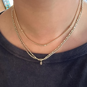 Gold Necklace / 14k Gold Cuban Link Chain Necklace with Bezel Setting Solitaire Diamond / 3MM Gold Curb Link Necklace by Ferkos Fine jewelry