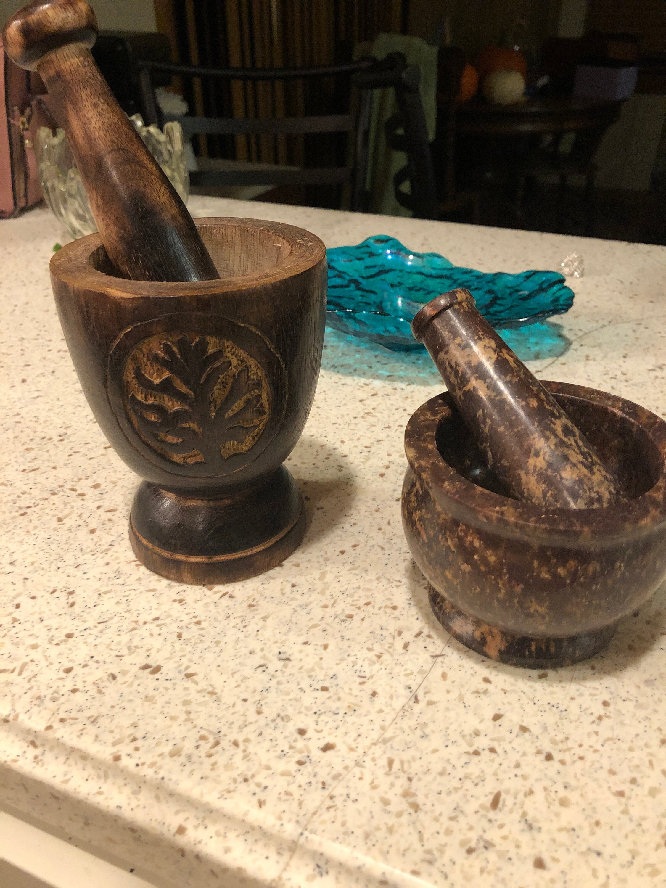 XL Mortar and Pestle Set, Marble Mortar, Cast Iron Cauldron, Etched