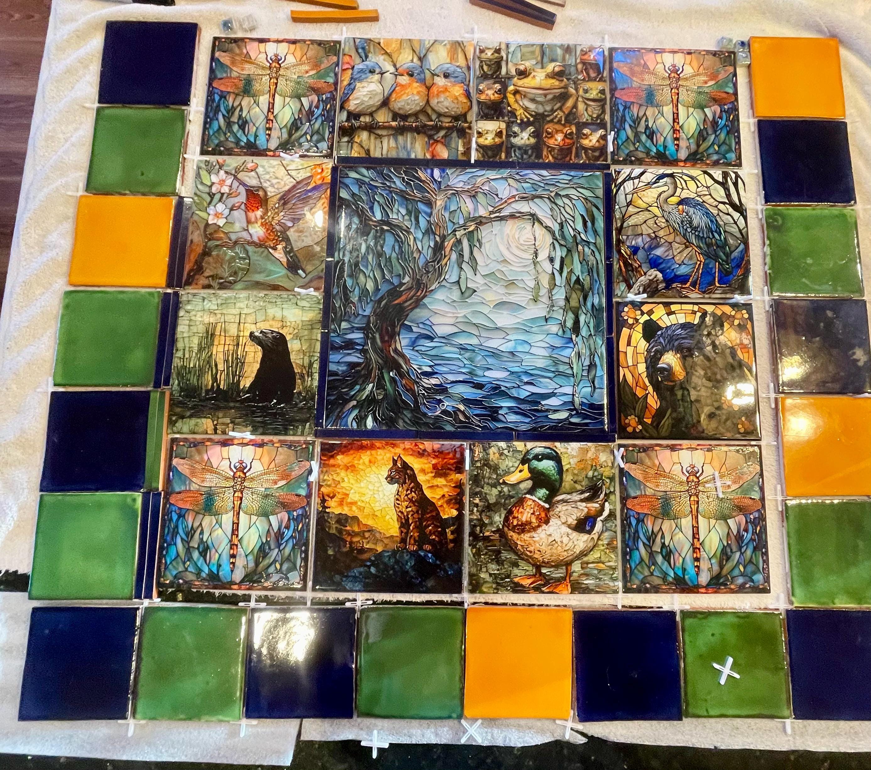 Row of Bluebirds Decorative Tile Ceramic Art Tile Wall Decor Bookshelf Book Nook Wall Art Gift for Her House Decoration