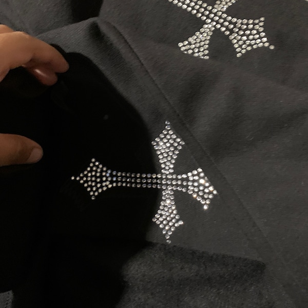 Embroidered Cross Zip Up Hoodie