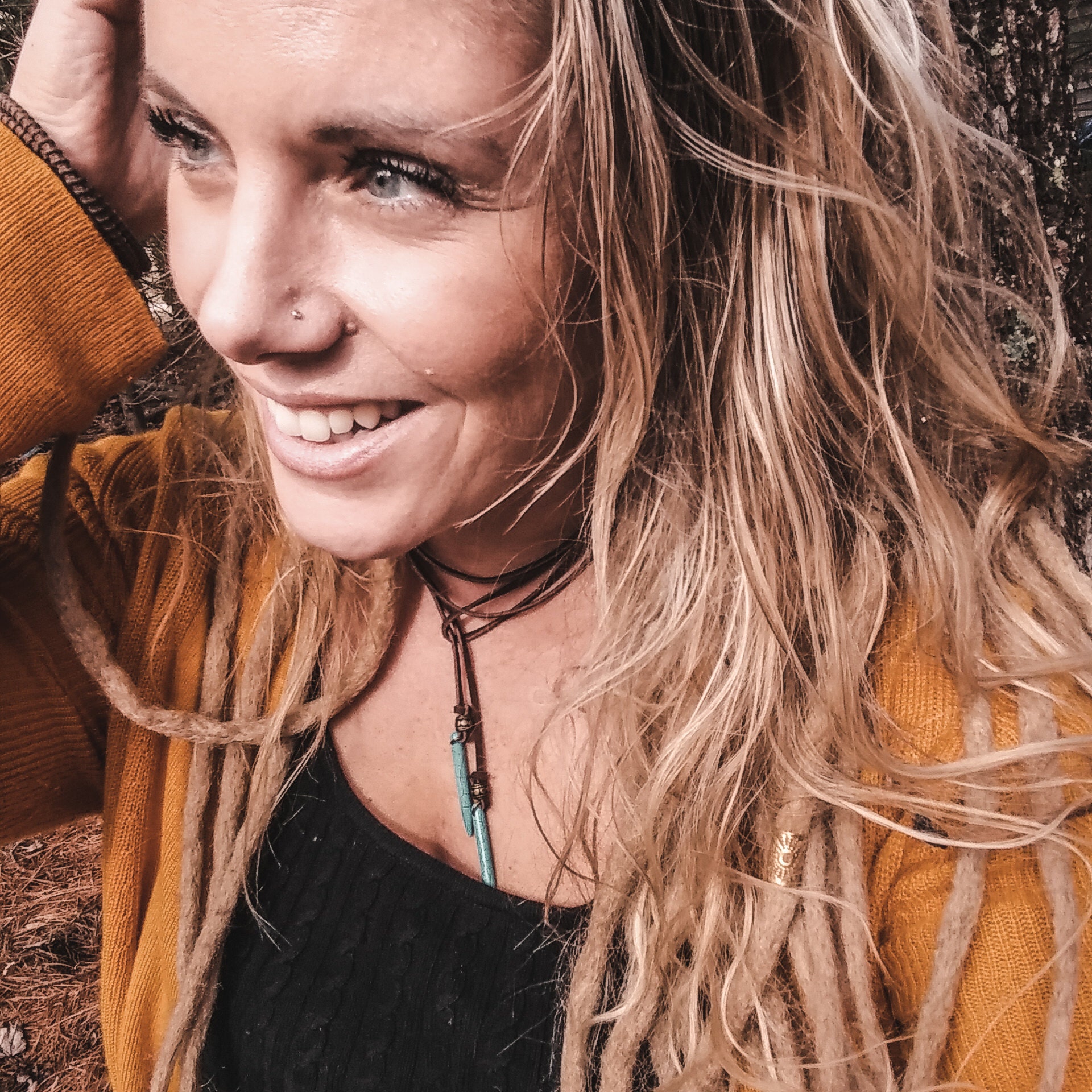 TURQUOISE LEATHER CHOKER necklace | coastal cowgirl western jewelry | boho lariat y necklace | vegan leather | adjustable wrap | NELE2AC