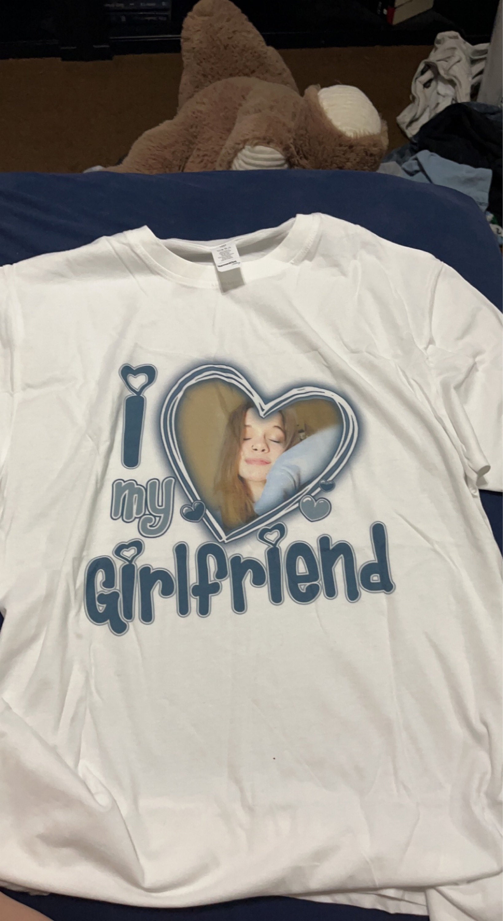 I Love My Girlfriend Custom Photo T-Shirt, Personalized Heart Design, Soft Fabric, Gift for Any Occasion