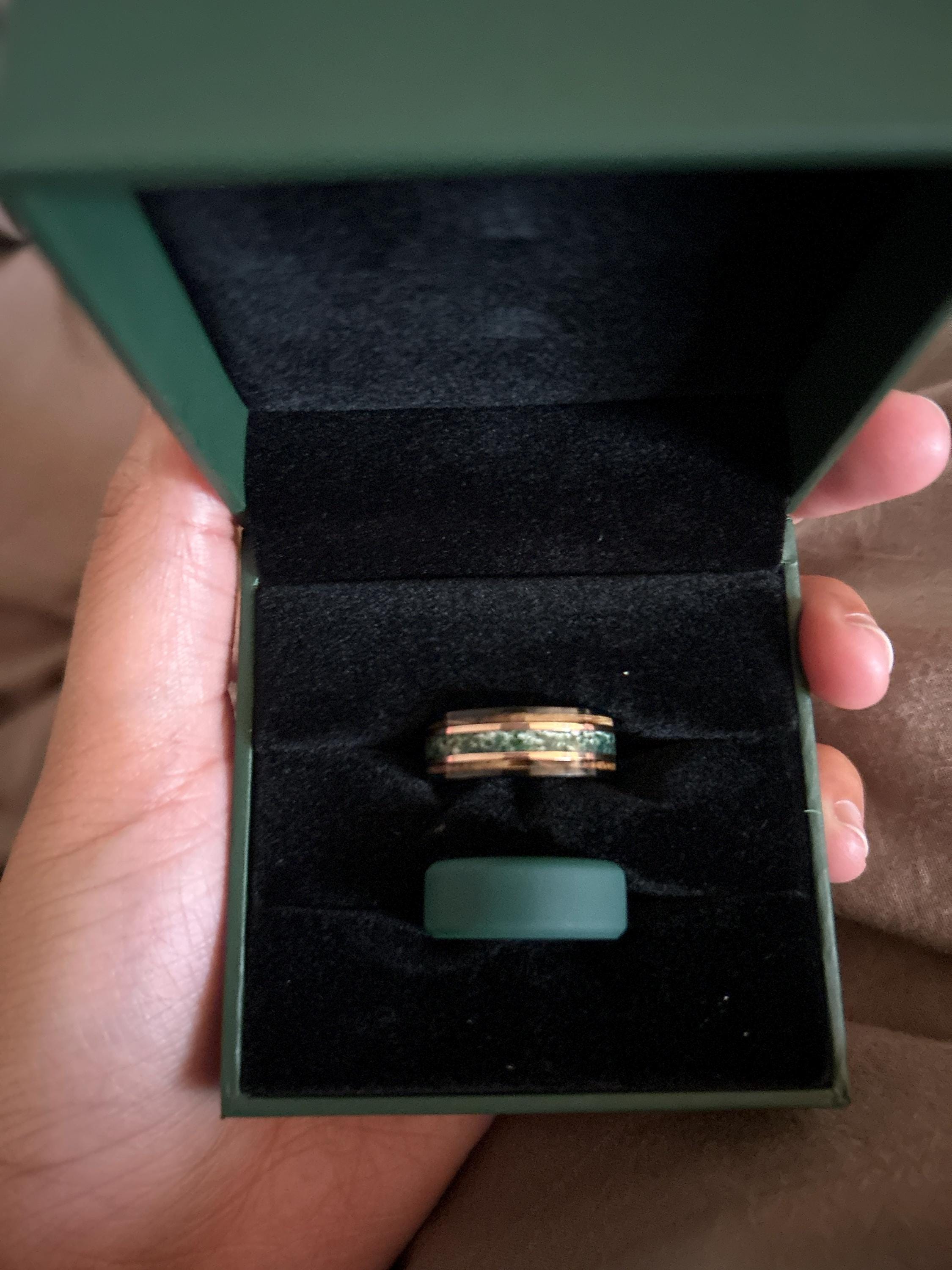 Moss Agate Men's Wedding Band, Moss Agate Ring, Whiskey Barrel Wedding Band, Men's Tungsten Ring, 8mm wide ring
