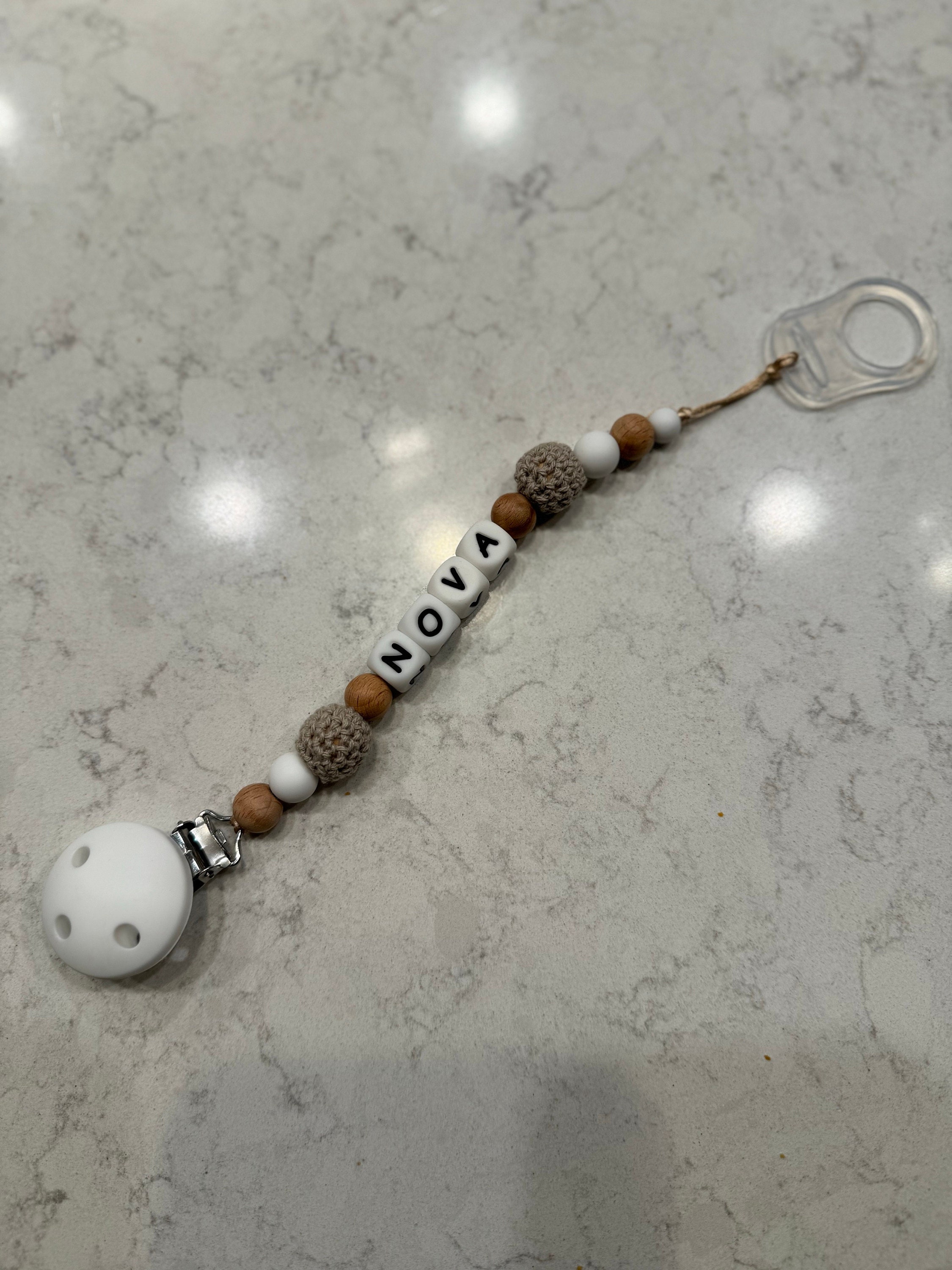 Personalised dummy clip, Silicone dummy clip, Dummy clip, Baby pacifier clip, Pacifier holder, Baby shower gift, White