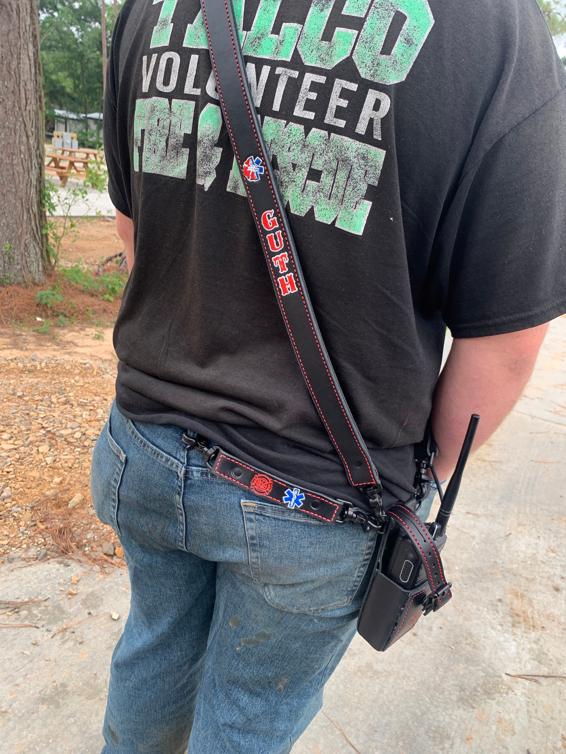 Premium Savage Ghost Leather Firefighter Radio Strap WITH radio bucket - Unleash the Beast