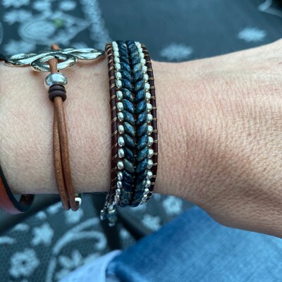 Blue Beaded Leather Wrap Bracelet Southwestern Style - Etsy