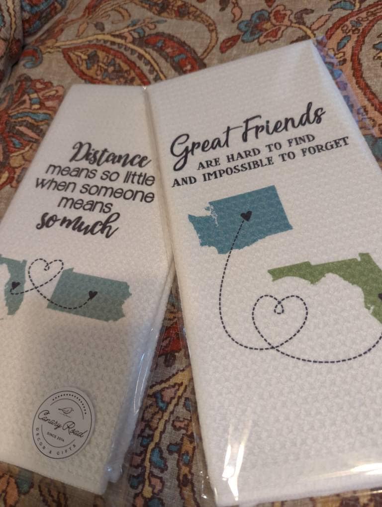 Long Distance Two State Friends Dish Towel | Personalized Kitchen Towel | Going Away Gift | Personalized Dish Towel | Gift For Friend