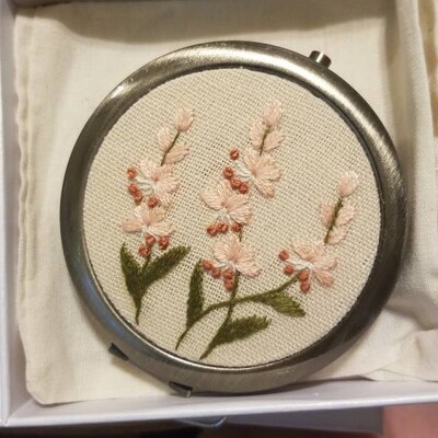 Floral Hand-embroidered Pocket Mirror Compact Mirror Bridesmaid Gift ...