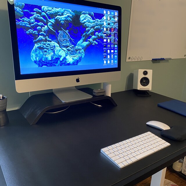 Supporto per computer 10h cm in legno nero e naturale con cassetto - Smartlab