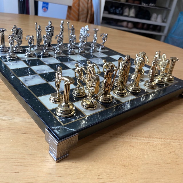 Chess Set Board Games Gift Luxury Premium Ancient Greek Themed Chrome Metal  Gold Silver Pegasus Figure Marble Home Decoration - AliExpress