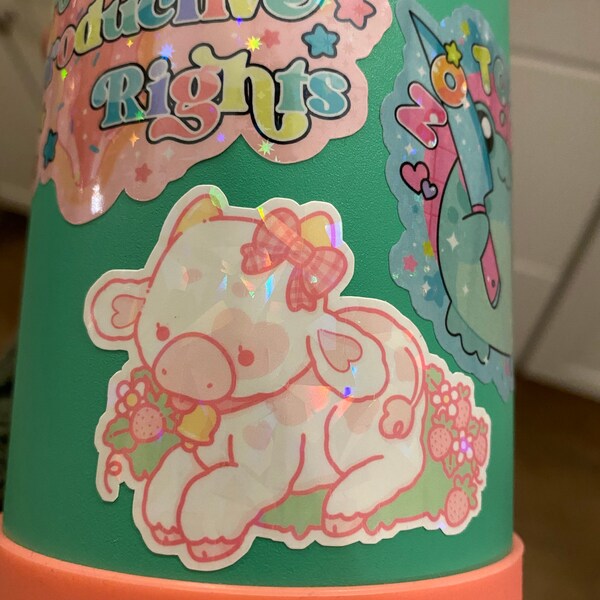 Strawberry Cow - Holographic Vinyl Sticker - Etsy
