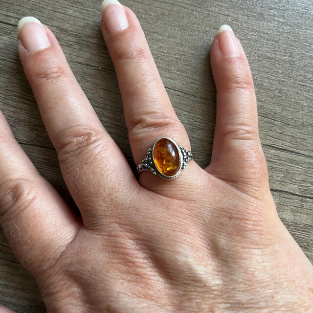 Luminoso, Classico Anello Creato Con Ambra Naturale Baltica E Argento 925, Ambra Cognac, MJ Baltica, BP076 - Italia - Foto 9
