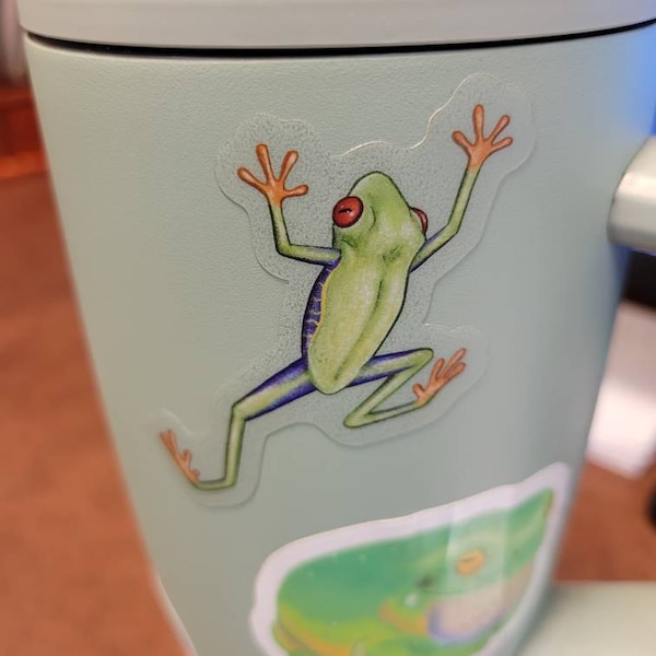Red-eyed Tree Frog Clear Vinyl Sticker | 3 X 1.68 Inches | Transparent ...