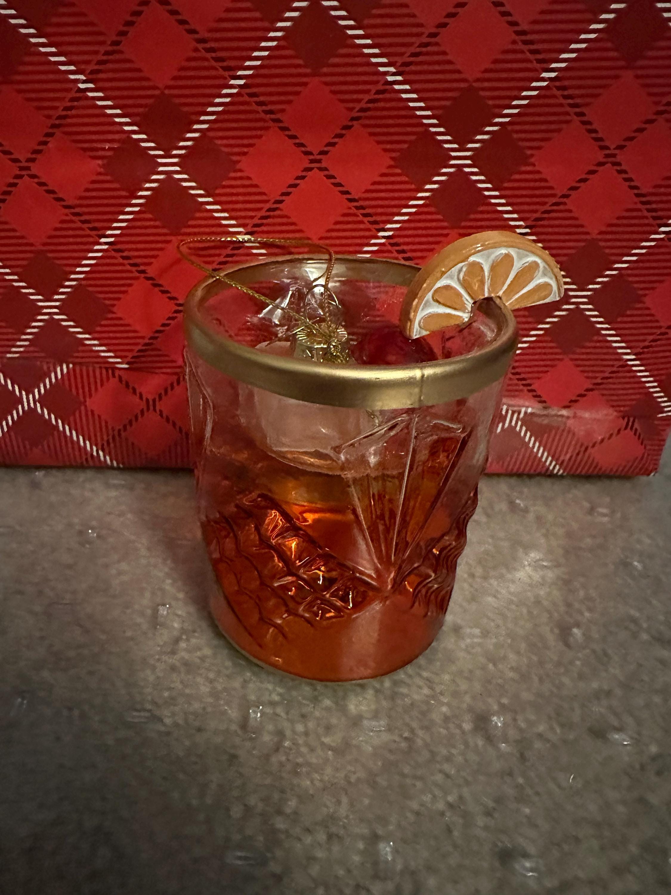 Old Fashioned - Whiskey Cocktail Christmas Ornament - Holiday Gift - Whiskey Lover Gift - Handblown Glass Decoration