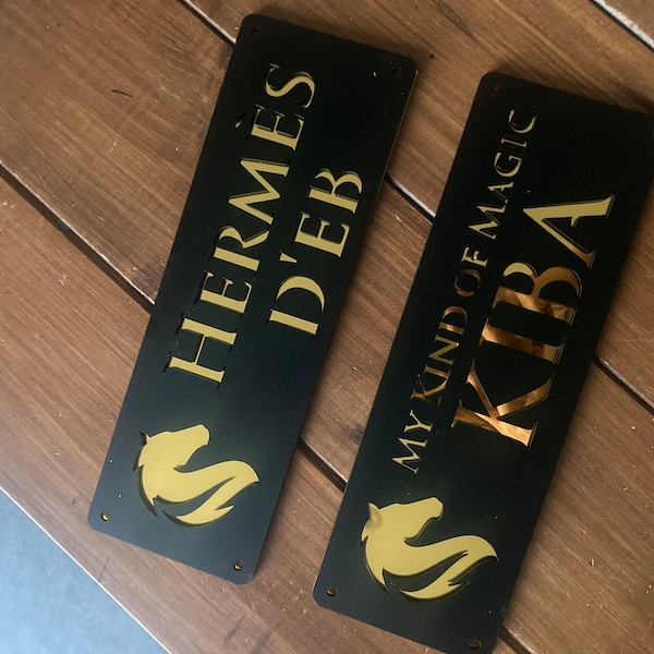 Personalized Horse Stable Name Plate - Laser Cut Black & Gold, Gift For Horse Lovers