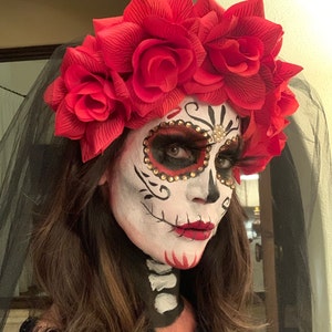 Red Rose WITH BLACK VEIL Flower Crown headband Mexican Headpiece ...