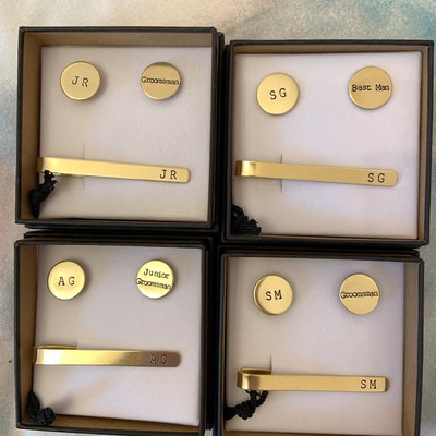 personalized cufflink and tie clip set