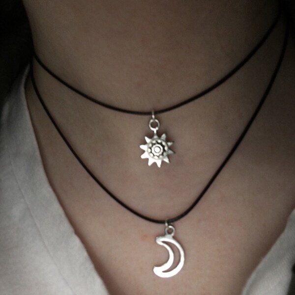 Double Choker Necklace Silver / Gold Sun and Moon Charms 90s Layered ...