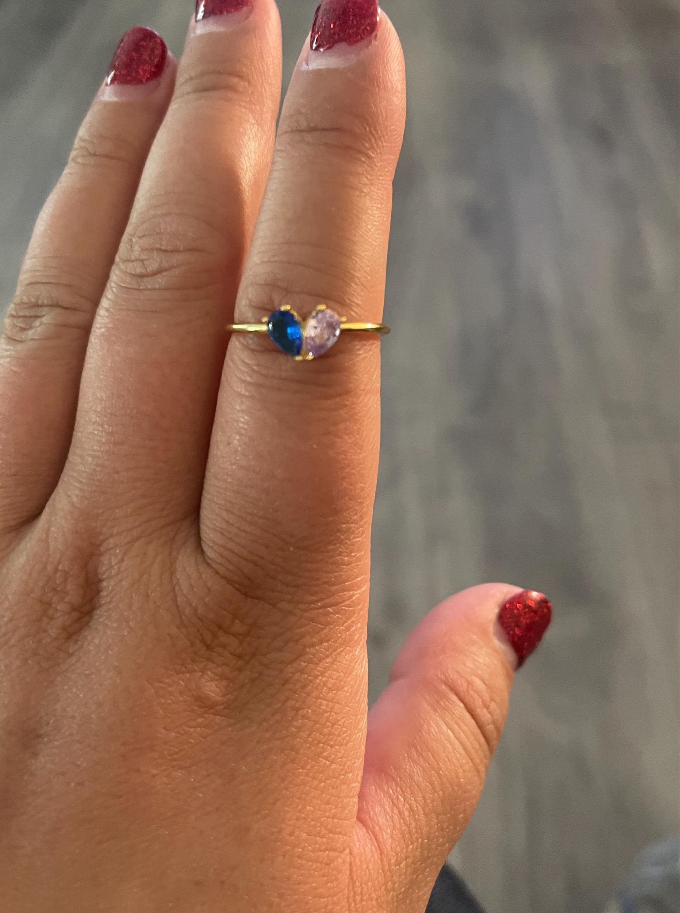 Custom Heart Birthstone Ring, Pear Cut 2 Birthstone Ring, Custom Stacking Ring, Christmas Gifts, Gift for Mom/Mother, Birthday Gift for Her