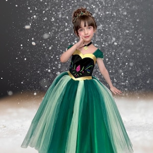 Discoball Robe Princesse Lumineux pour Fille et Accessoires - Princesse Costume Anna Reine des Neiges Deguisement Fille pour Halloween, Cosplay fête, Carnaval, Anniversaire, Noël