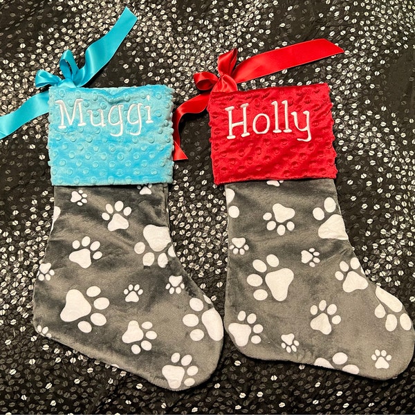 Paw Print Dog Stocking, Dog Christmas Stocking, Paw Print Christmas Stocking, Personalized Pet ...