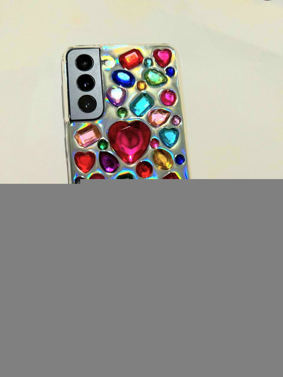 Bling Rhinestone 3D Phone Case, Holographic Insert Phone Case, Glitter iPhone Case, Hearts Phone Case for iPhone 12/13/14/15 Pro Max, Galaxy