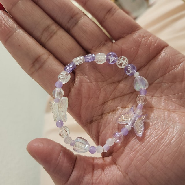 Cute Clear and Purple Friendship Bead Bracelet Customizable