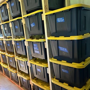 27 Gallon Tote Rack Plans, Tote Garage Storage Shelves, Organization Storage Plans, Basement Organizer, Lowes and Sams Club Totes Bag Holder