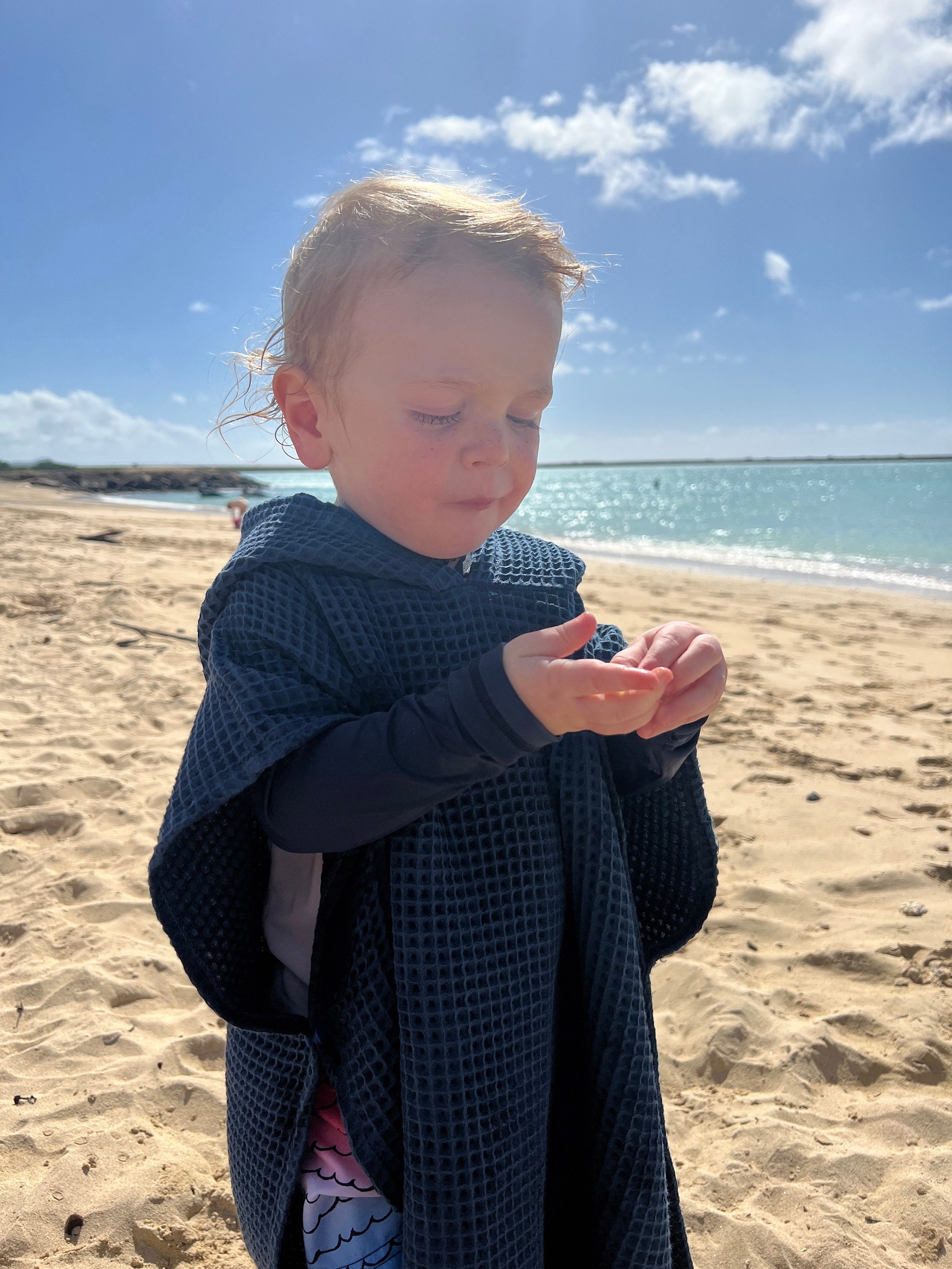Hooded Towel with Custom Embroidery - Waffle Beach Towel Poncho - Hooded Coverup - kids swimsuit coverup - 100% organic cotton