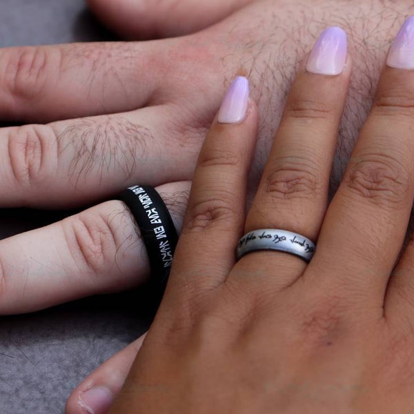His & Hers Personalized Silicone Wedding Ring Set - Aera Rings - Etsy