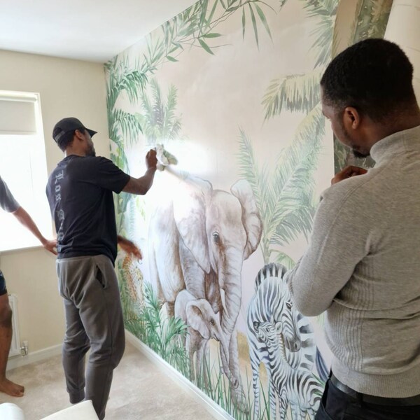 Kids Wallpaper Peel and Stick | Safari Animals With Baby Wall Mural - Etsy
