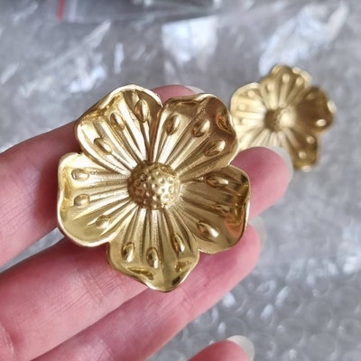 Brass Flower Knobs Pulls Handles Dresser Knobs Gold Cabinet Knobs ...