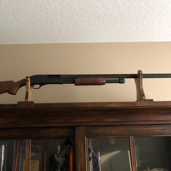 Gun Rack Table Oak Wood Gun Rack Stand Table Top Mantle Display - Rifle Shotgun Lever ...