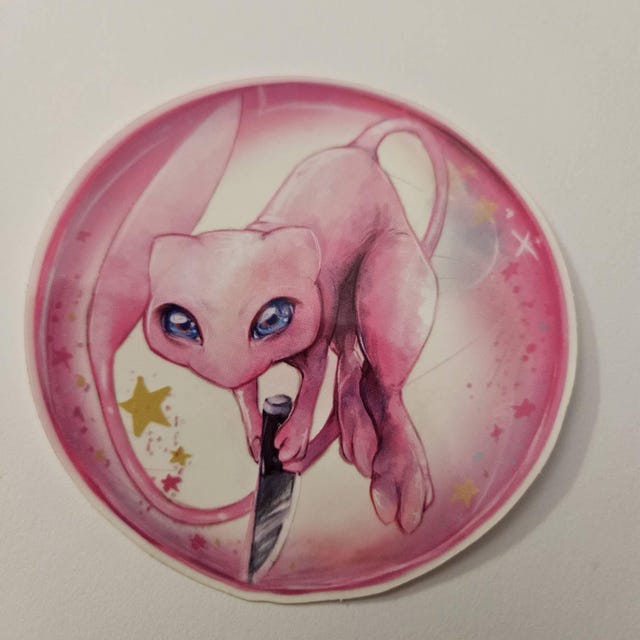 Bubble Mew Translucent Vinyl Sticker, Pokémon With Knives - Etsy