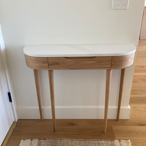 Drawer Mable Table Narrow Console Table: 1 Drawer, Marble Top, Solid American Oak/walnut ...