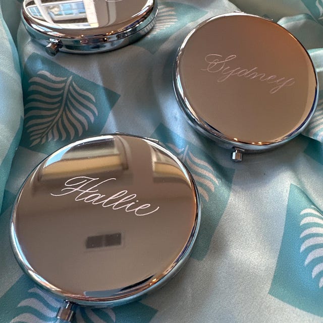 Calligraphy Engraved Compact Mirror | Personalized Gifts | Bridesmaids | Bachelorette | Place Cards | Mother's Day