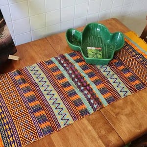 table runner 金彩扇面散らし　帯リメイク 長長尺　正絹 Hand Woven Mexican Table Runner - Chiapas Runner - Back Strap Loom