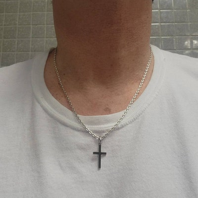 Men's Sterling Silver Cross Pendant Necklace on 925 Silver Cable Chain ...