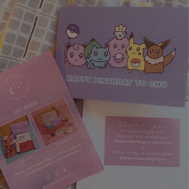 Cute Pokemon Birthday Card 'happy Birthday to Chu' Pikachu Card Bulbasaur  Eevee Birthday Card 